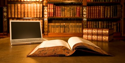 Laptop in classic library