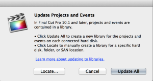 You'll see this dialog the first time FCP X 10.1 "sees" a new drive, or select it from the File menu.